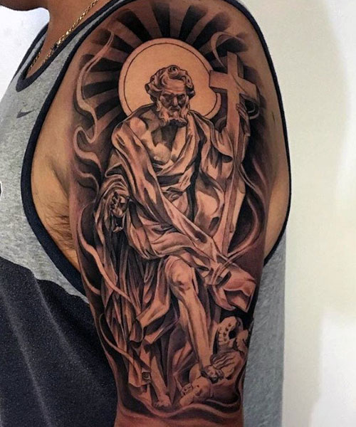 God-with-Cross-Tattoo-Designs Best Cross Tattoos for Guys 
