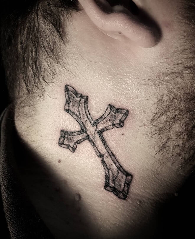 Cross Tattoo Behind Neck
