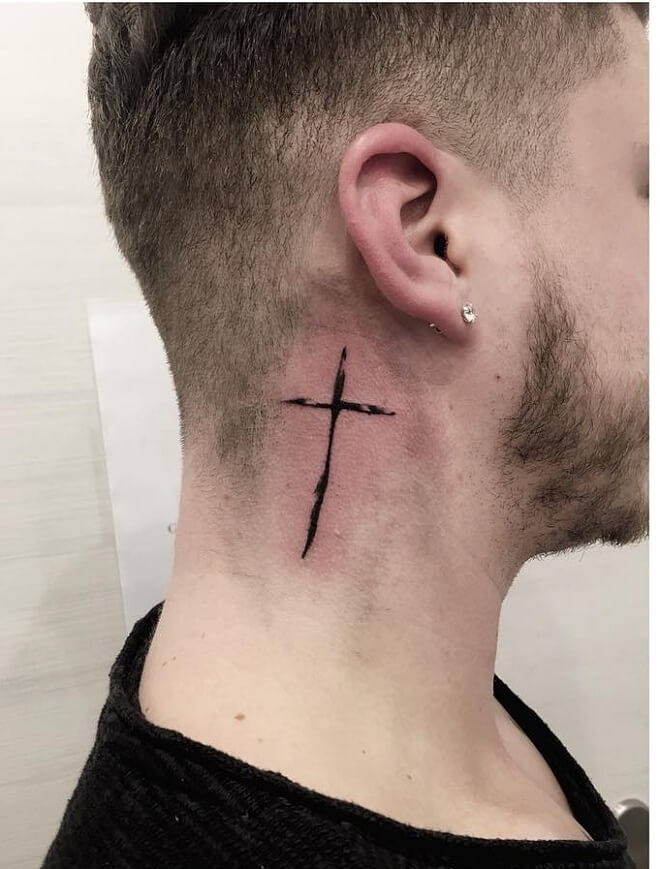 Simple Cross Tattoo on Neck