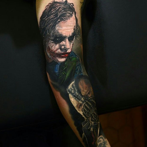 100+ Best Sleeve Tattoos For Men Coolest Sleeve Tattoos For Guys In 2020 Badass Joker And Bane Full Sleeve Tattoo Ideas
