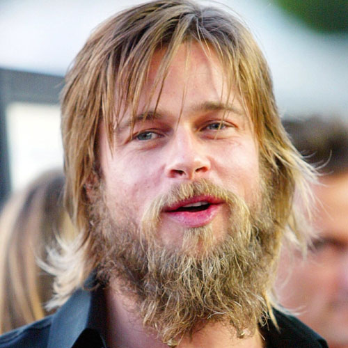 Brad Pitt Long Messy Beard With Medium Length Hair