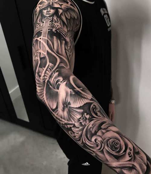 Full Sleeve Tattoos Roses And Angels 100+ Best Sleeve Tattoos For Men Coolest Sleeve Tattoos For Guys In 2020
