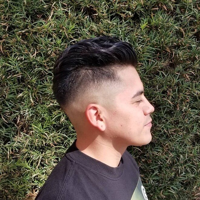 High Mid Bald Fade With Swept Back