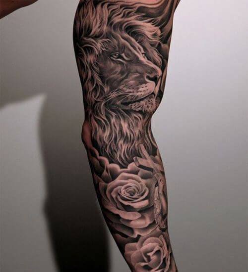 Lion Flower Rose Full Sleeve Tattoo Designs 100+ Best Sleeve Tattoos For Men Coolest Sleeve Tattoos For Guys In 2020