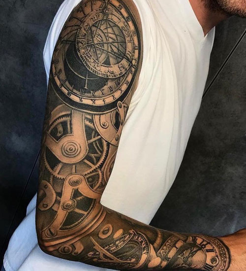 Nice 3D Full Sleeve Arm Tattoo Designs With Gears 100+ Best Sleeve Tattoos For Men Coolest Sleeve Tattoos For Guys In 2020