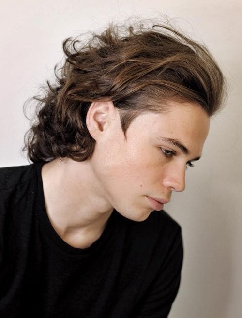 Pocky Temple With Pushed Back Thin Hair Sexy Shoulder Length Hairstyles For Men 
