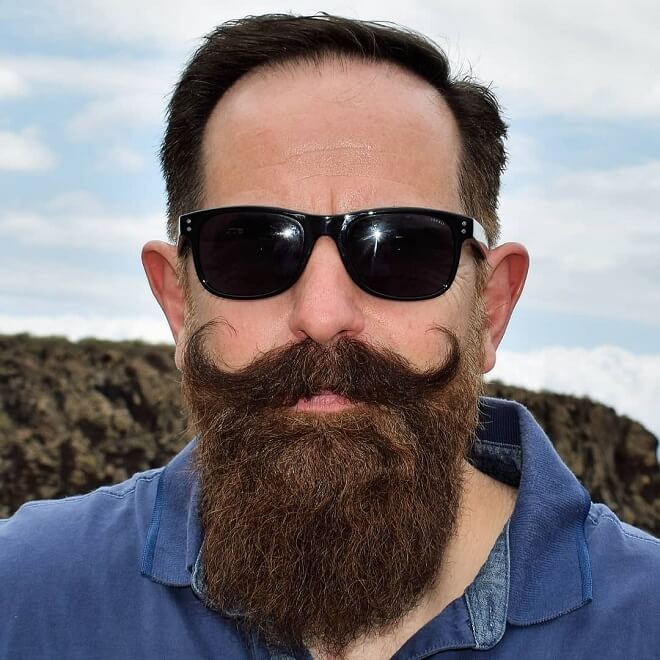 Handlebar Moustache With Full Beard and Sunglasses.
