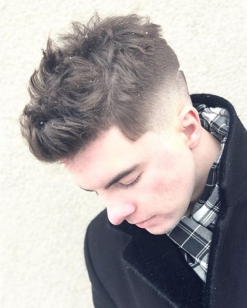 Hairstyles For Teenage Guys With Messy Top +Temple Fade