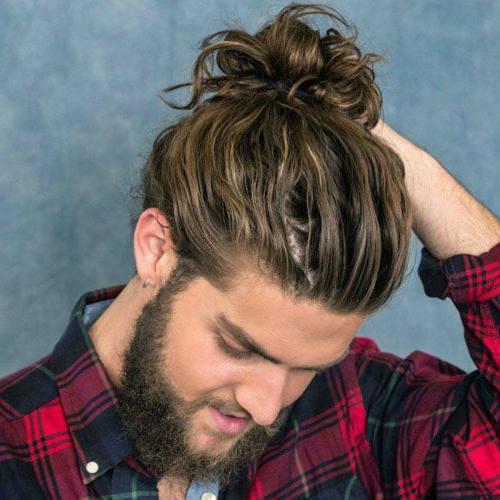 Messy Wavy Man Bun Beard Top 40 Best Long Hairstyles For Men 2020