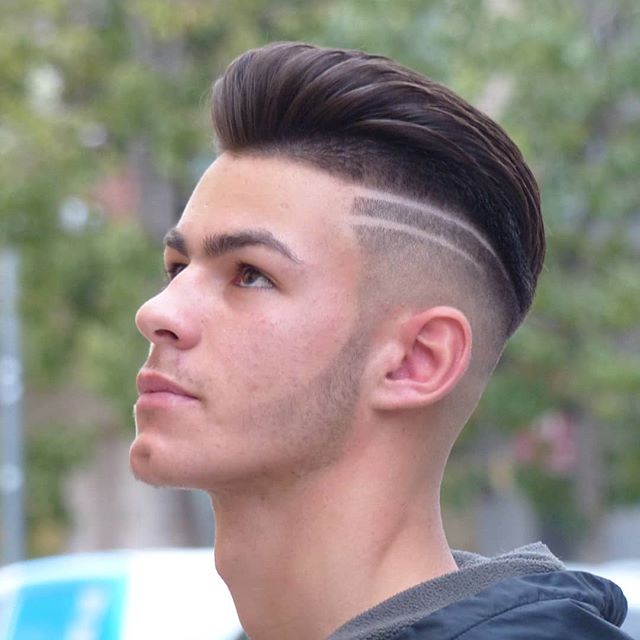 Pompadour Slicked Back Hair Fade Lines Haircut