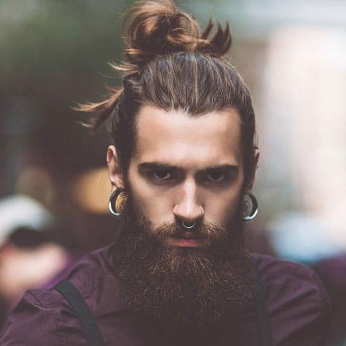 Top 40 Best Long Hairstyles For Men 2020 Hipster Man Bun Long Beard