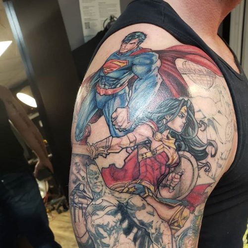 Superman And Wonder Woman Couple Tattoo