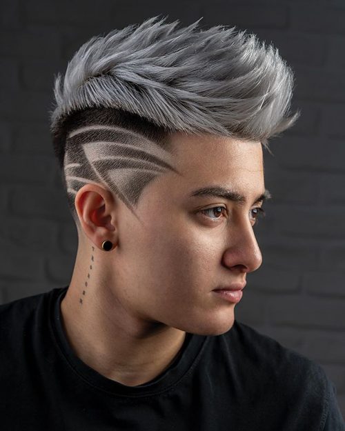 25 Edgy Hairstyles For Guys Best Men's Edgy Haircuts 2020 Faux Hawk Undercut With Lines Design