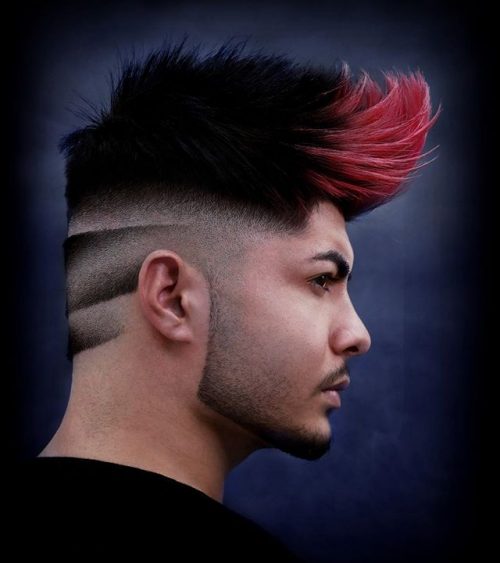 Neckline Hair Designs + Faux Hawk + Disconnected Skin Fade + Front Highlights