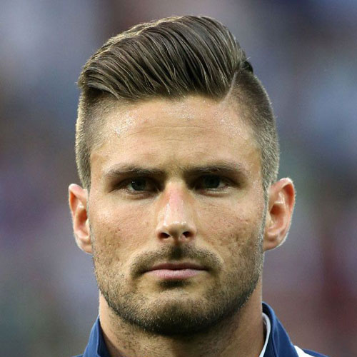 40+ Best Football Players Haircuts Soccer Hairstyles For Guys Olivier Giroud + High Taper Fade + Part + Pomp Comb Over