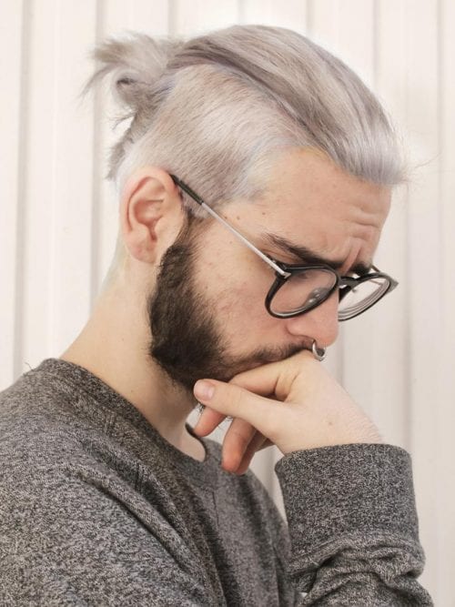 50+ Best Haircuts For Men With Glasses Ashy Man Bun With Undercut