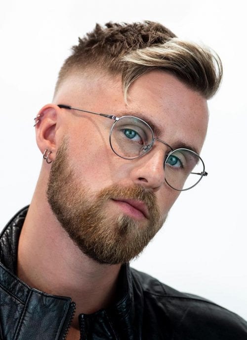 50+ Best Haircuts For Men With Glasses Finely Faded Sides With Dyed Fringe