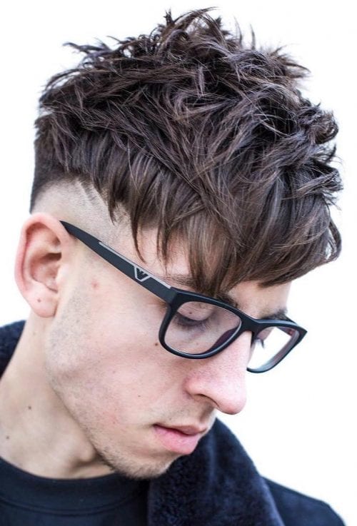 50+ Best Haircuts For Men With Glasses Fringed Texture With Skin Fade
