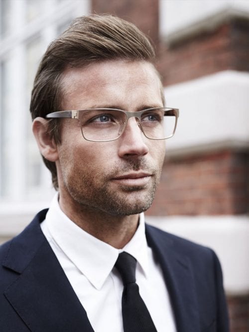 50+ Best Haircuts For Men With Glasses The Business Crop Brush Back Hairstyle Glasses