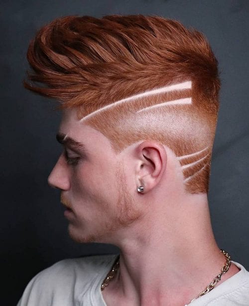 Shaved Lines Men's Red Color Hairstyles