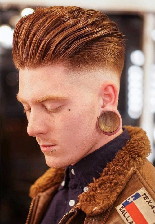 Slick Back Hipster Haircut + Undercut 30 Men's Red Color Hairstyles
