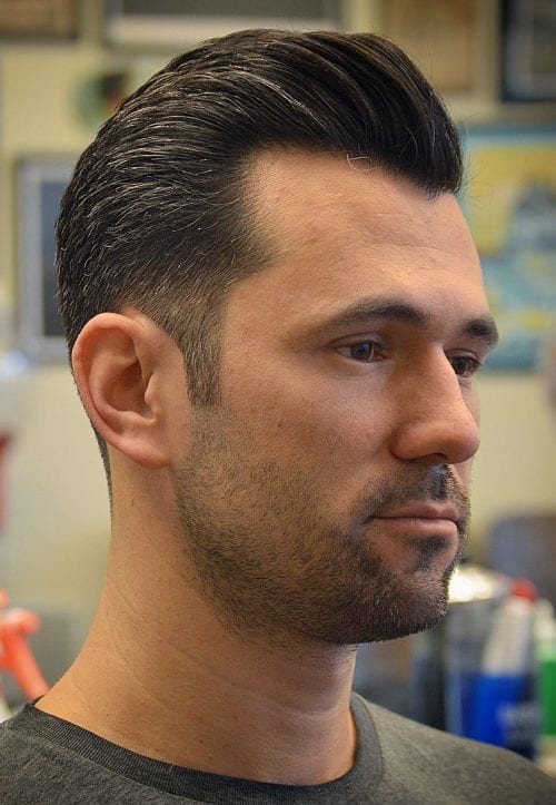30 Best Hairstyles For Guys With Big Forehead Tapered Pompadour With Widow's Peak