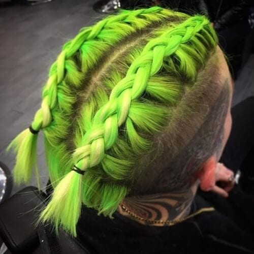 Braids With Undercut Neon Green Mens Hair Color