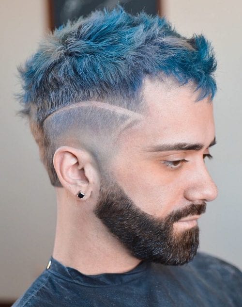 Textured Sky Blue With Beard Best Hair Dyes For Men Mens Hair Color Trends 2021 Colorful Hairstyle Ideas For Men