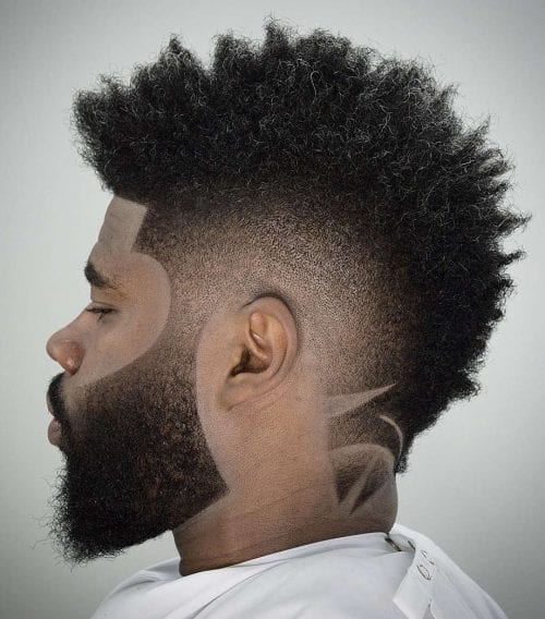 Afro Short Mohawk +Fancy Neckline + Drop Fade Top 100 Cool Short Hairstyles For Black Men