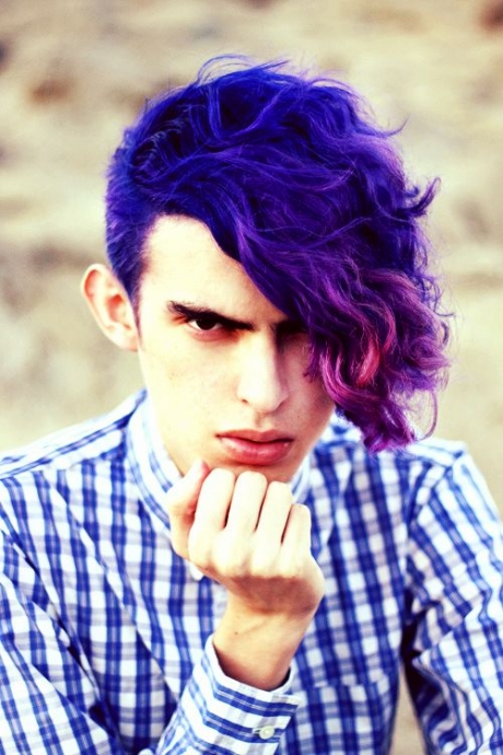 Long Ombre Black And Purple Haircuts For Men