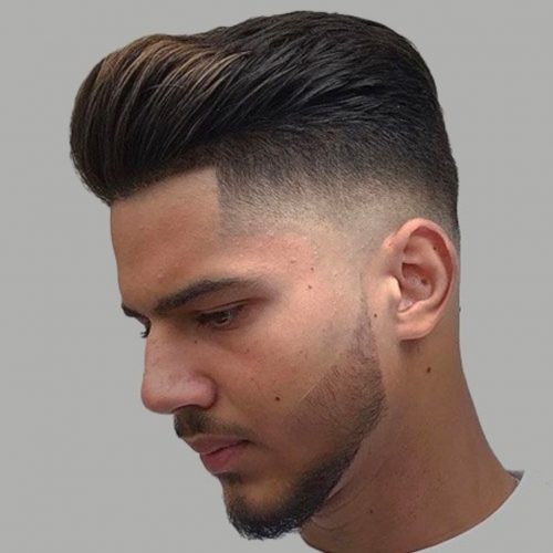 Short Pompadour With Sharp Fade Haircut For A Long Face