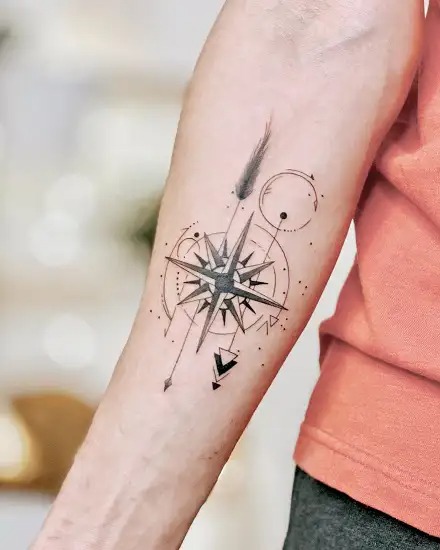 Forearm Compass Tattoo Design 015