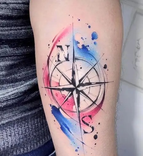 Colorful Nautical Compass Tattoos 009
