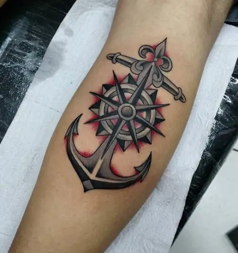 Bold Anchor And Compass Tattoo 0088
