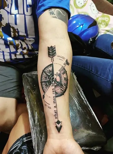 Striking Clock And Compass Tattoos 008