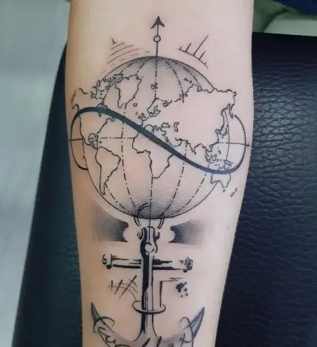 Anchor And Globe Travel Tattoo003