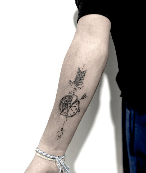 Simple Forearm Arrow And Compass Tattoo By @dan Artat