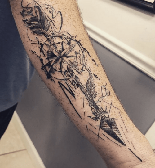Compass Arrow Tattoo Design11