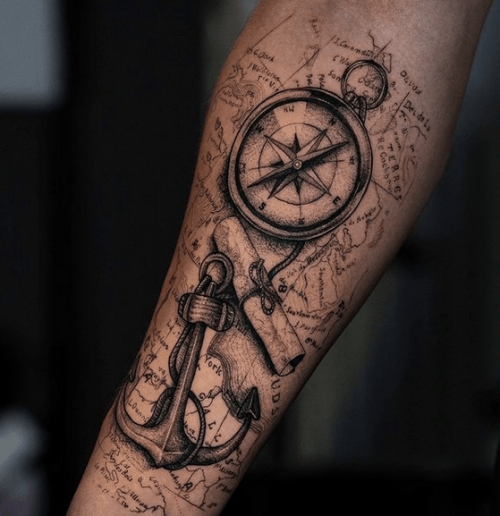 Cool Anchor With Compass Tattoo 11