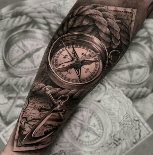 Cool Anchor With Compass Tattoo 10