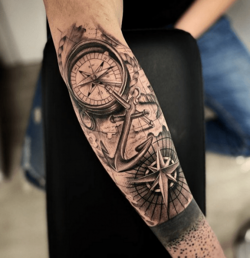 Cool Anchor With Compass Tattoo 08
