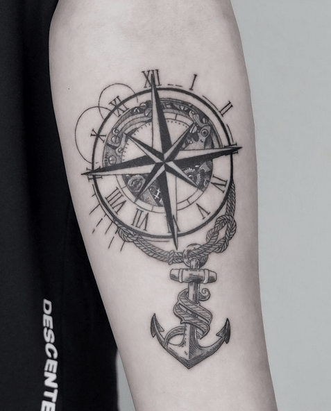 Cool Anchor With Compass Tattoo07