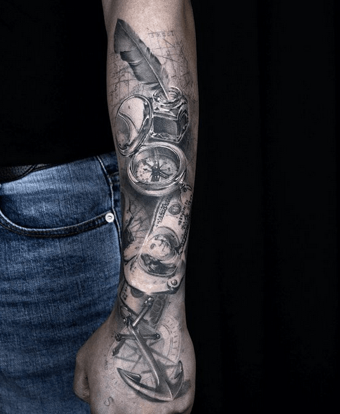 Cool Anchor With Compass Tattoo06