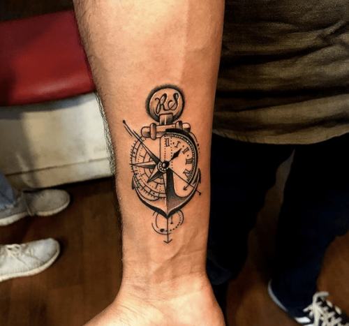 Cool Anchor With Compass Tattoo05