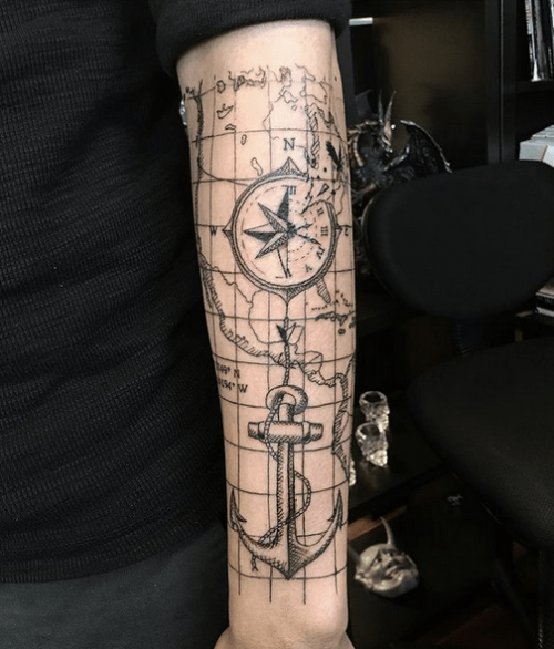 Cool Anchor With Compass Tattoo01