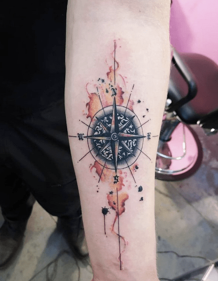 Watercolor Compass Tattoo Design 05