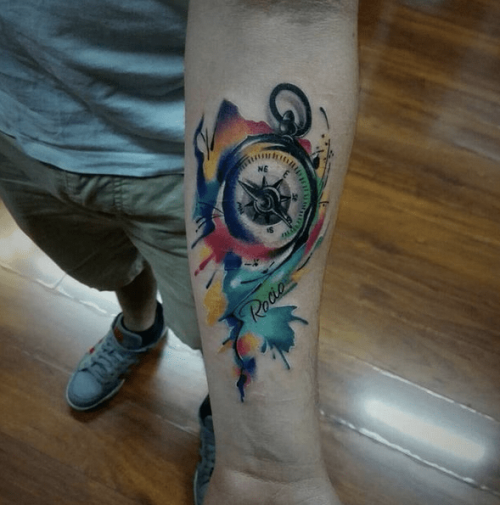 Watercolor Compass Tattoo Design 04