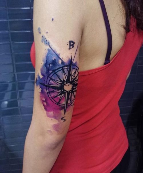 Watercolor Compass Tattoo 99