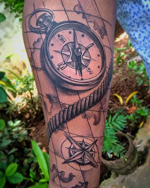 Spiral Compass Tattoo Design 74