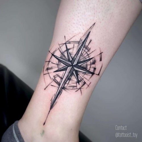 Nautical Compass Tattoo On Leg 61